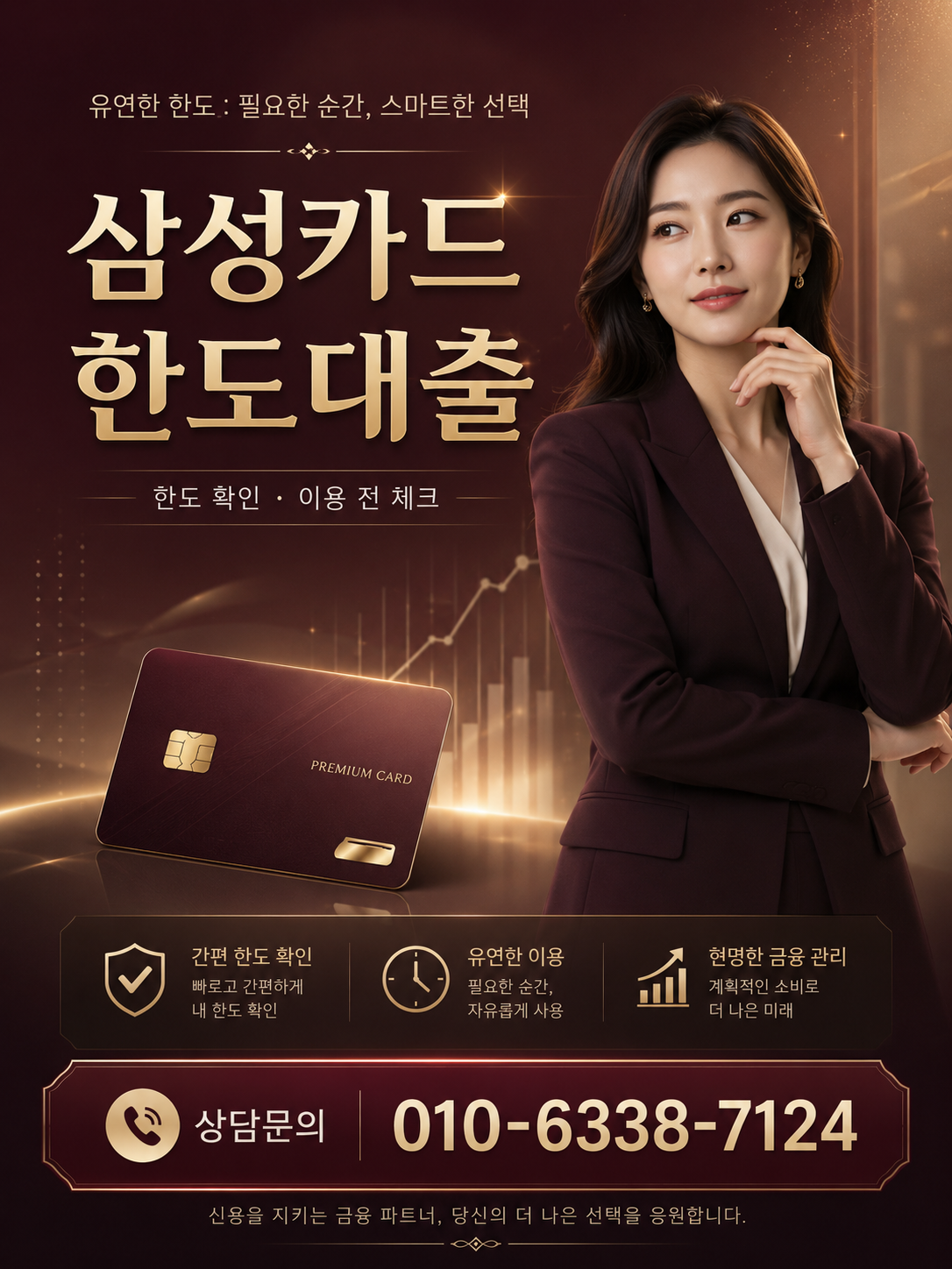 삼성카드한도대출 진행 전 한도 확인과 수수료 상담 절차를 안내하는 이미지